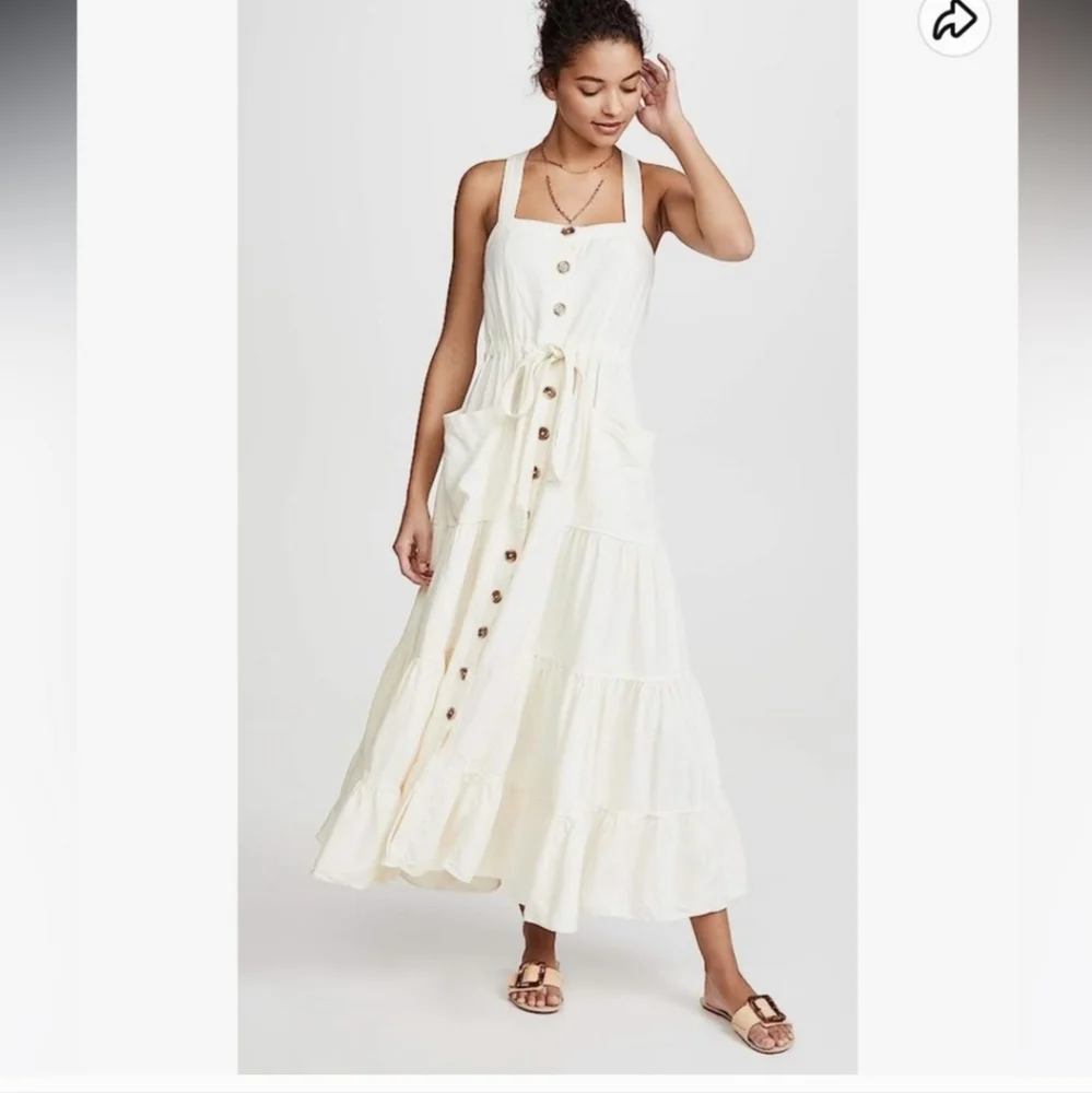 Free People Catch the Breeze Dressbiff White Size Small Linen Blend - Picture 2 of 15